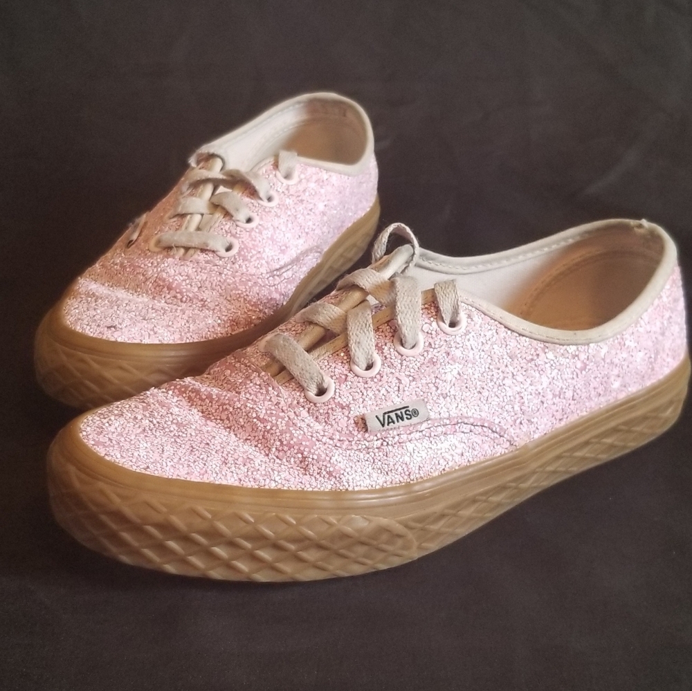 Vans Pink Glitter Low-Top Sneakers with Gum Sole